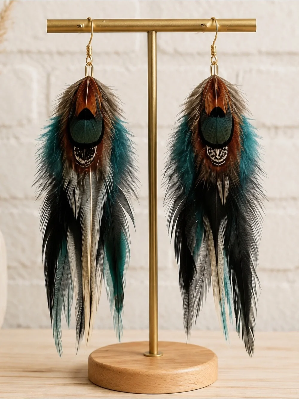 Teal & Black Feather Drop Earrings - Brand